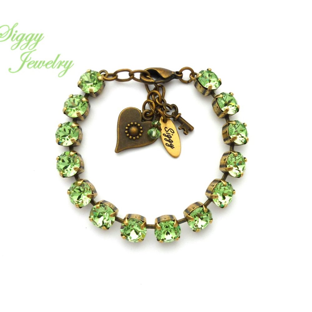 Swarovski Peridot Green charm tennis bracelet, 8mm